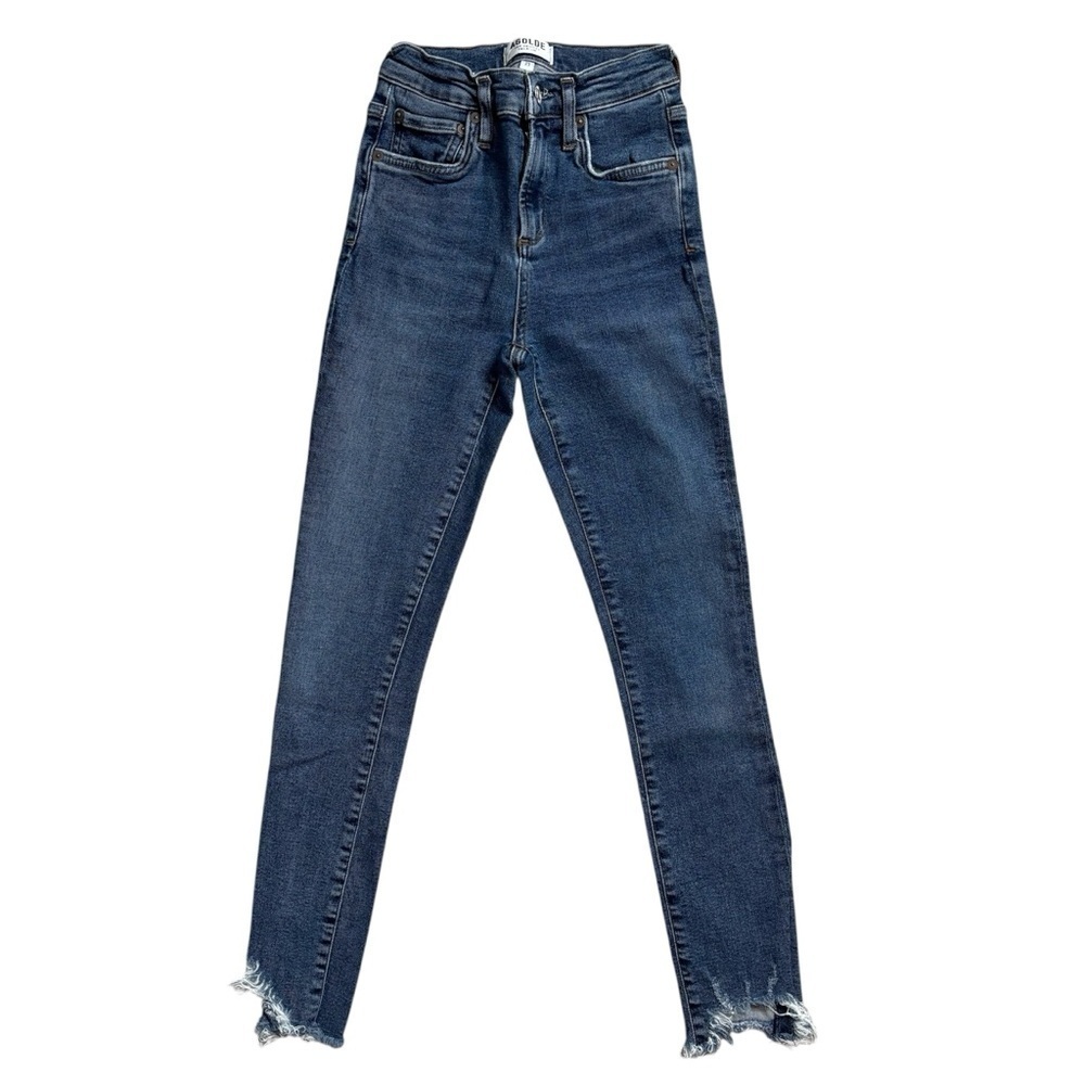 Agolde Sophie High Rise Skinny Crop Jeans Distressed Raw Ankle Size 23